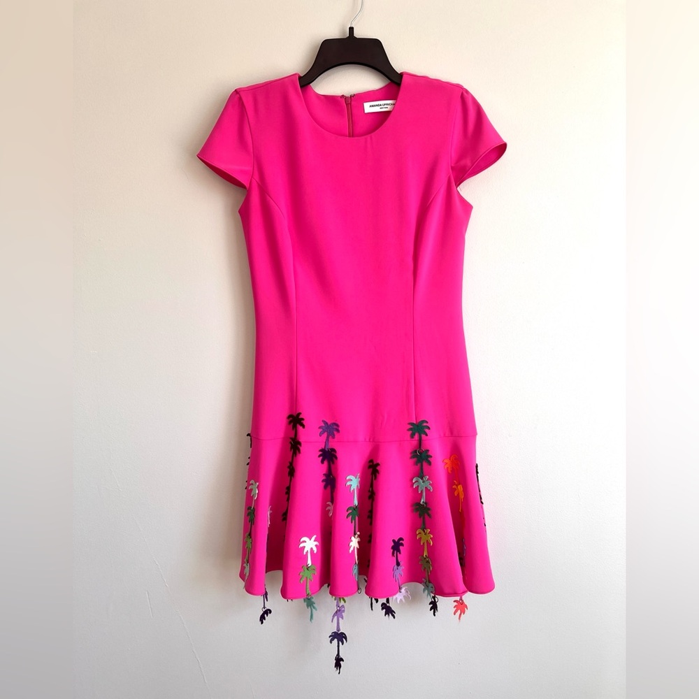 Vibrant Pink Dress with Palm Tree Accents
